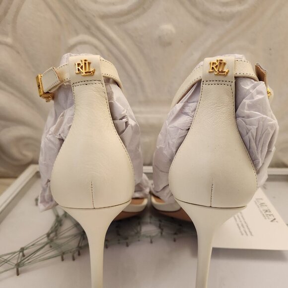Ralph Lauren Leather " Gabriele" Cream Heeled Sandals. NIB. Size 10 - Picture 7 of 11